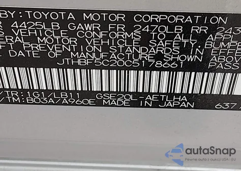 2012 Lexus Is 250 from USA, damaged, VIN JTHBF5C20C5178661